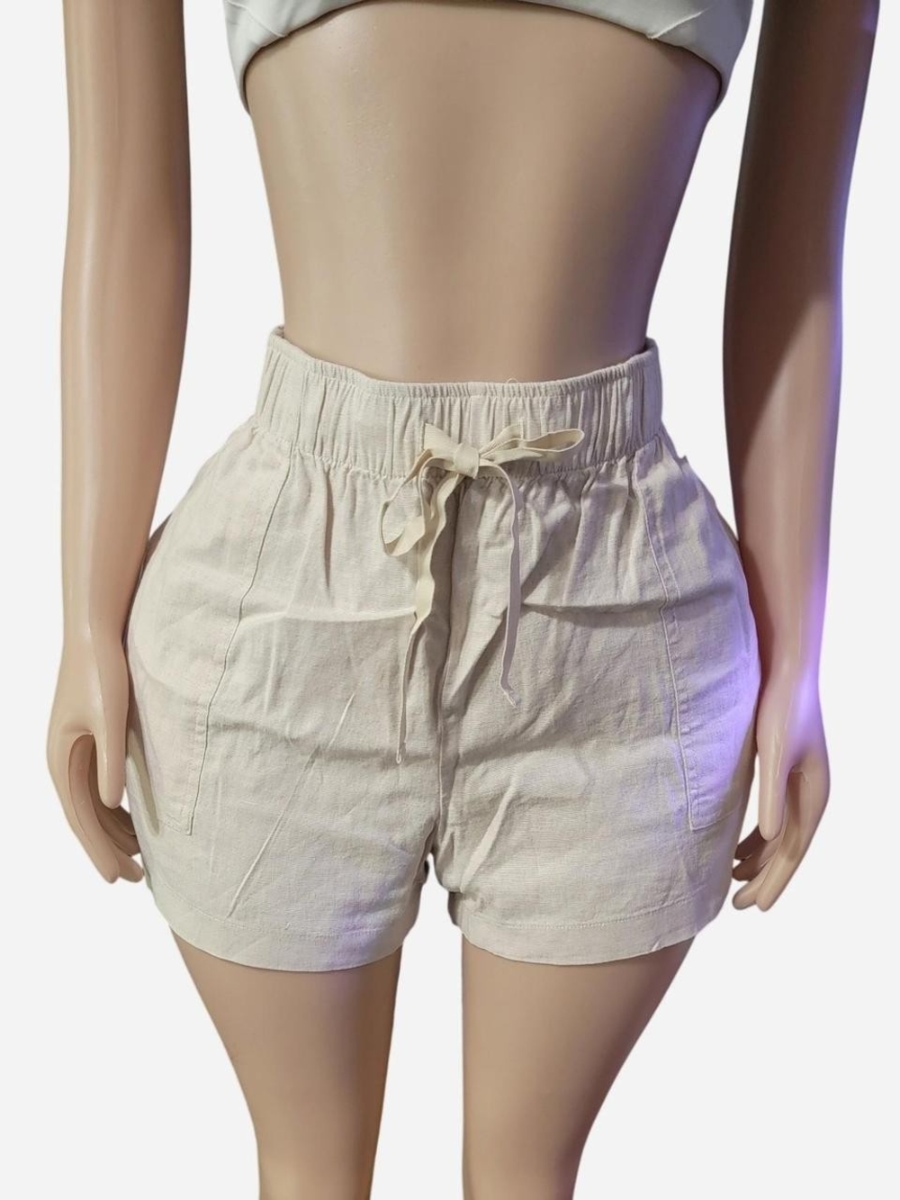Lucky Brand Cream High-Waist Drawstring Linen Shorts